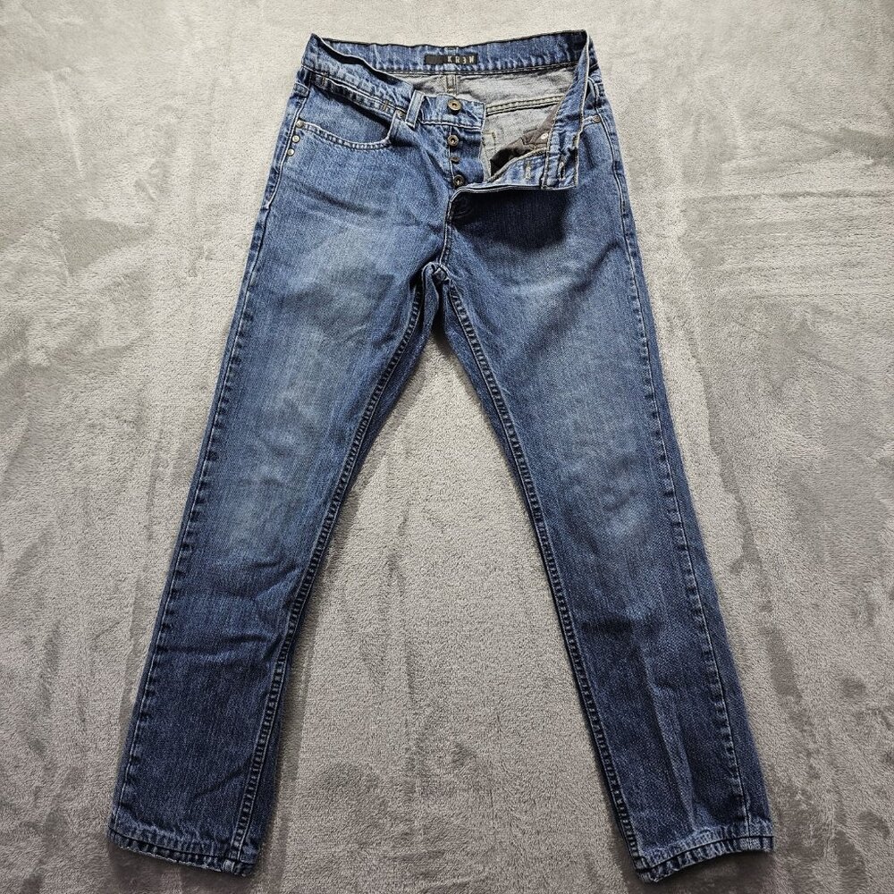 Krew Jeans Mens Size 30x29 Medium Wash KStandard Button Fly Distressed Blue